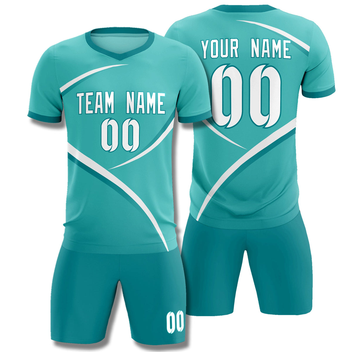 Custom Bright Green Aqua Color Block Training Uniform For Men Soccer Sets Jersey