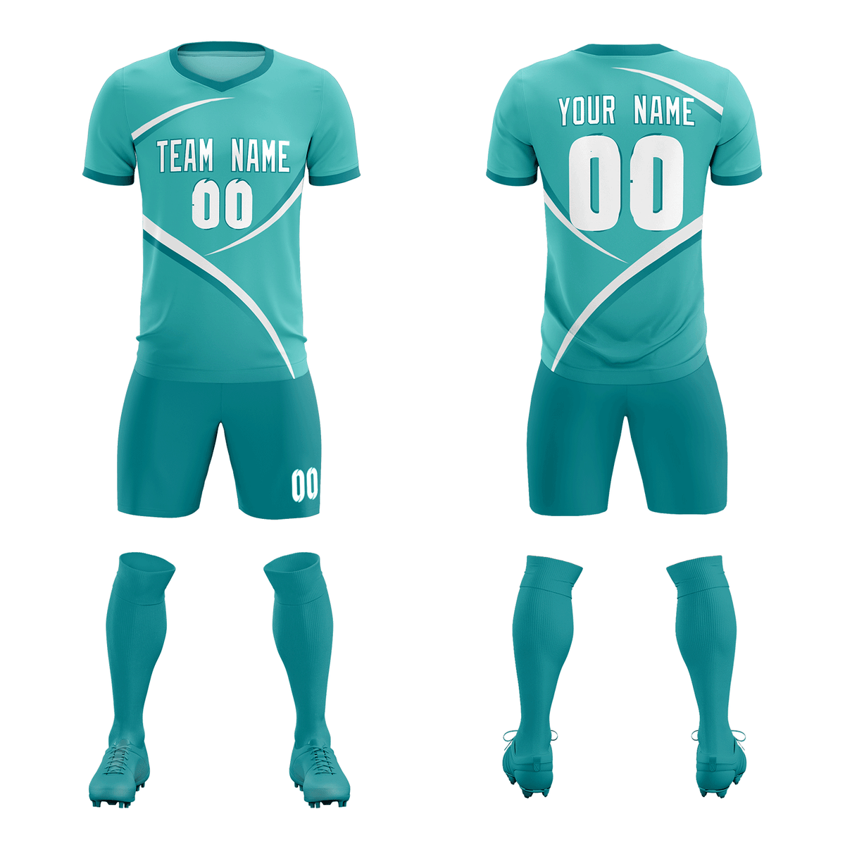 Custom Bright Green Aqua Color Block Training Uniform For Men Soccer Sets Jersey