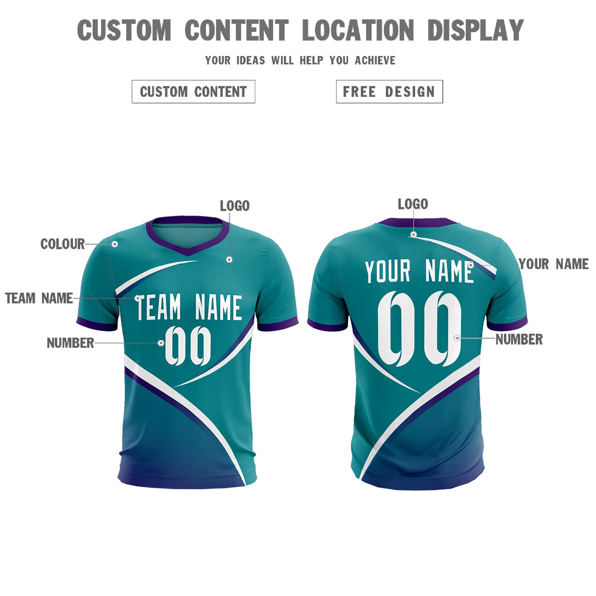 Custom Aqua Purple Color Block Training Uniform For Men Soccer Sets Jersey