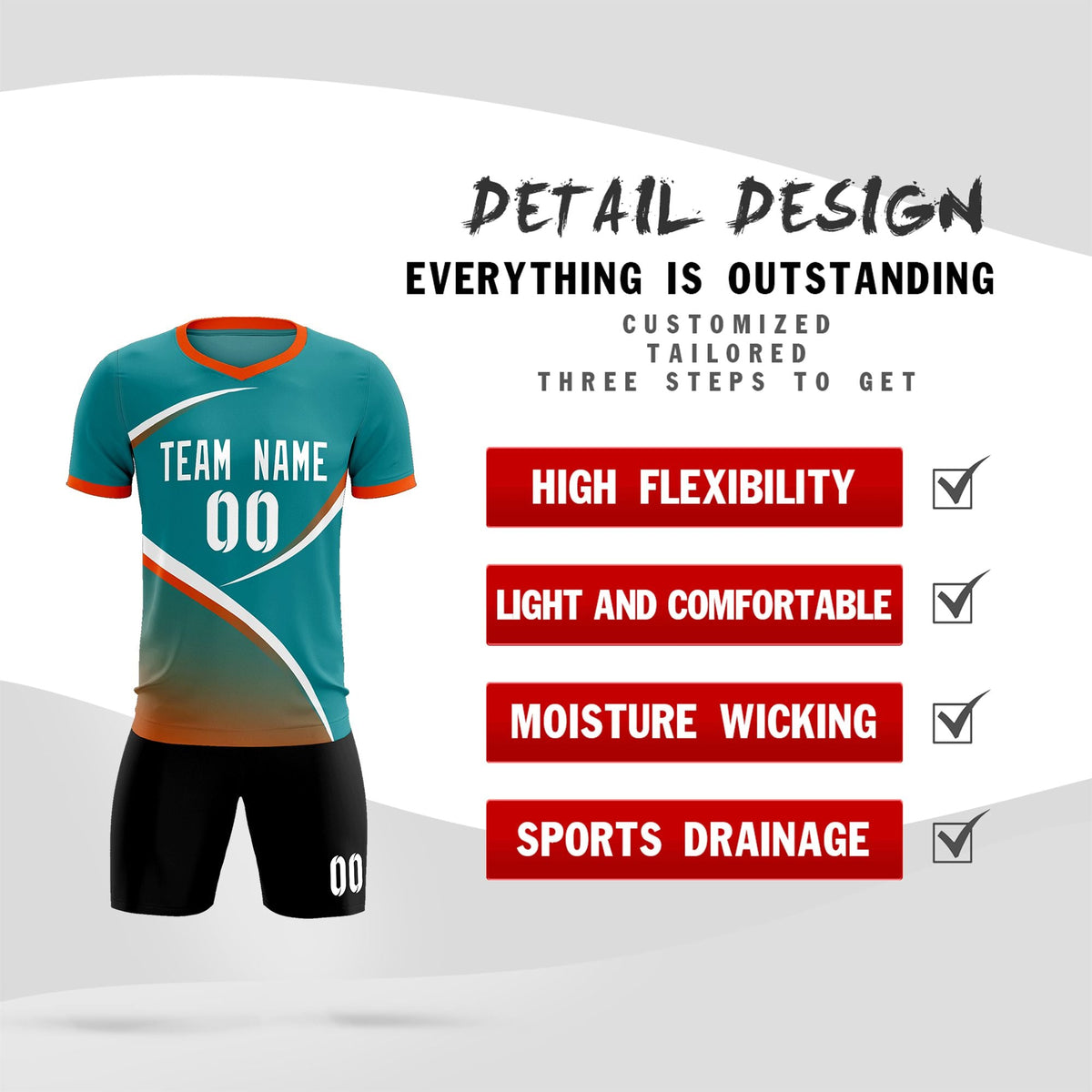 Custom Aqua Orange Color Block Training Uniform For Men Soccer Sets Jersey