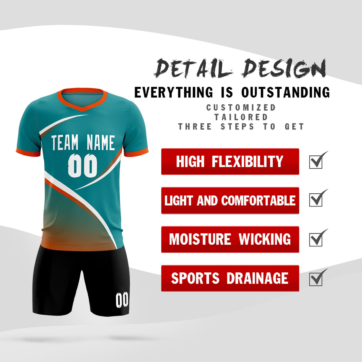 Custom Aqua Orange Color Block Training Uniform For Men Soccer Sets Jersey