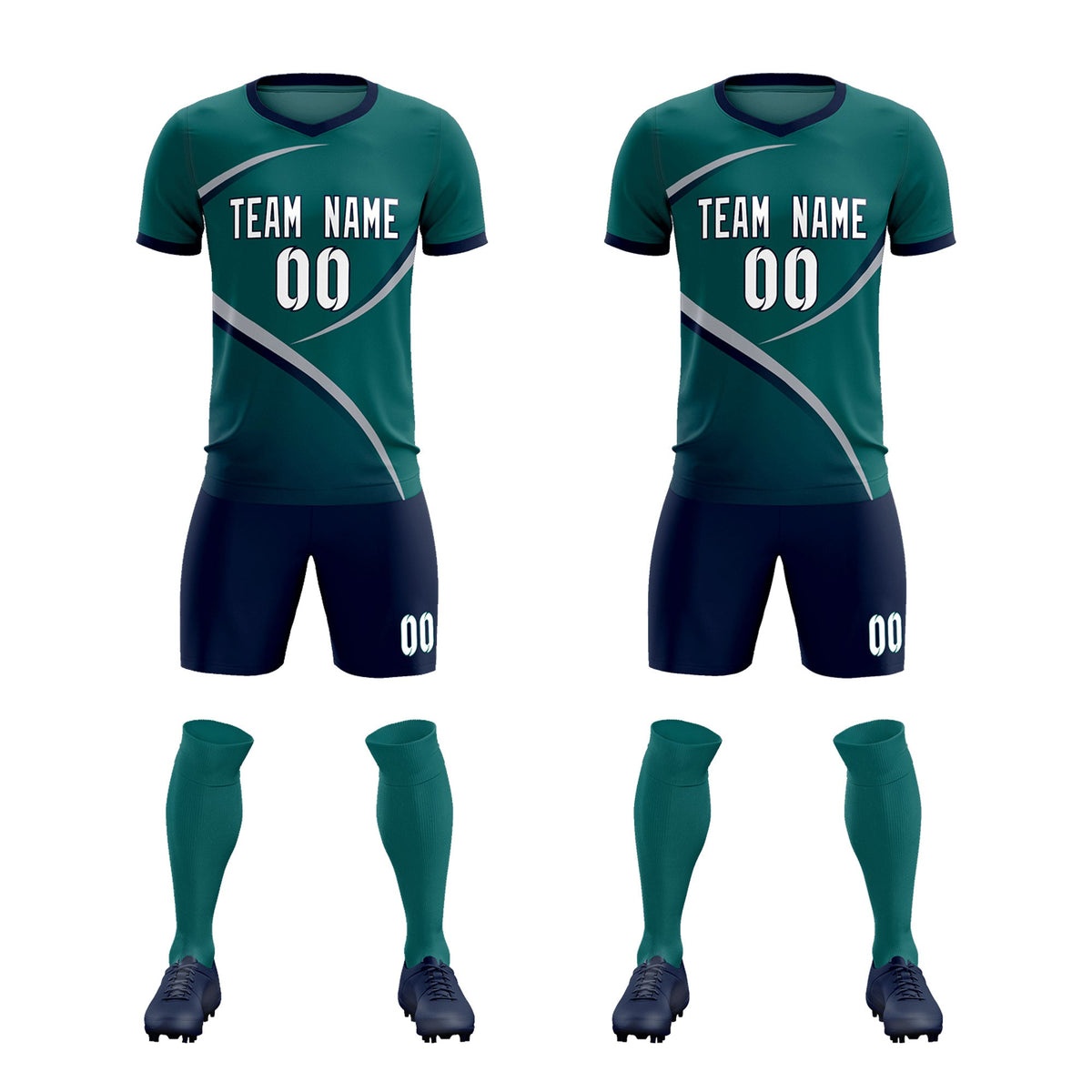 Custom Aqua Navy Color Block Training Uniform For Men Soccer Sets Jersey