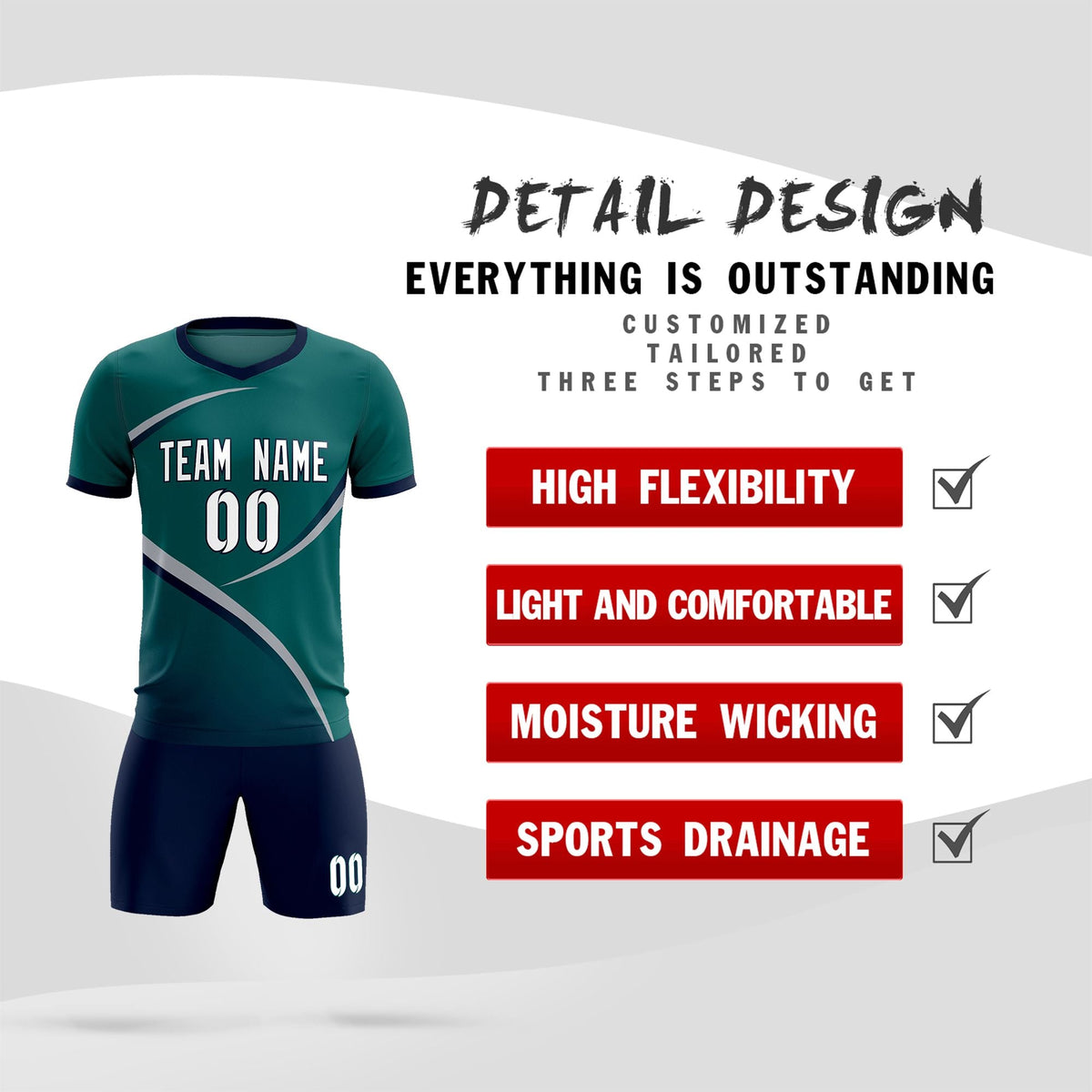 Custom Aqua Navy Color Block Training Uniform For Men Soccer Sets Jersey