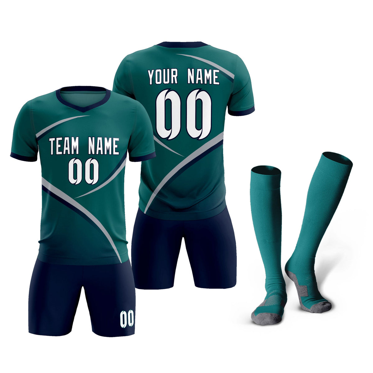 Custom Aqua Navy Color Block Training Uniform For Men Soccer Sets Jersey