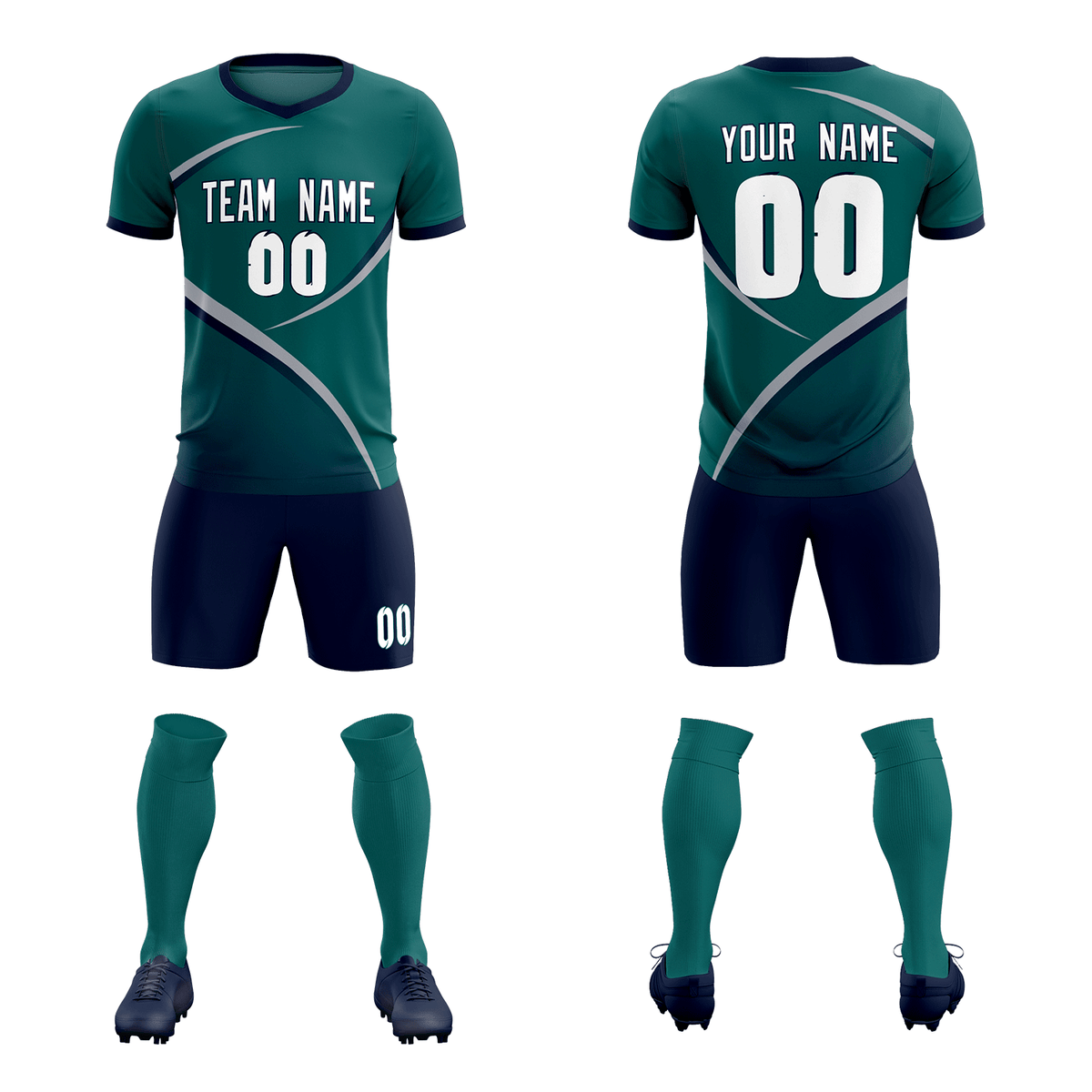Custom Aqua Navy Color Block Training Uniform For Men Soccer Sets Jersey