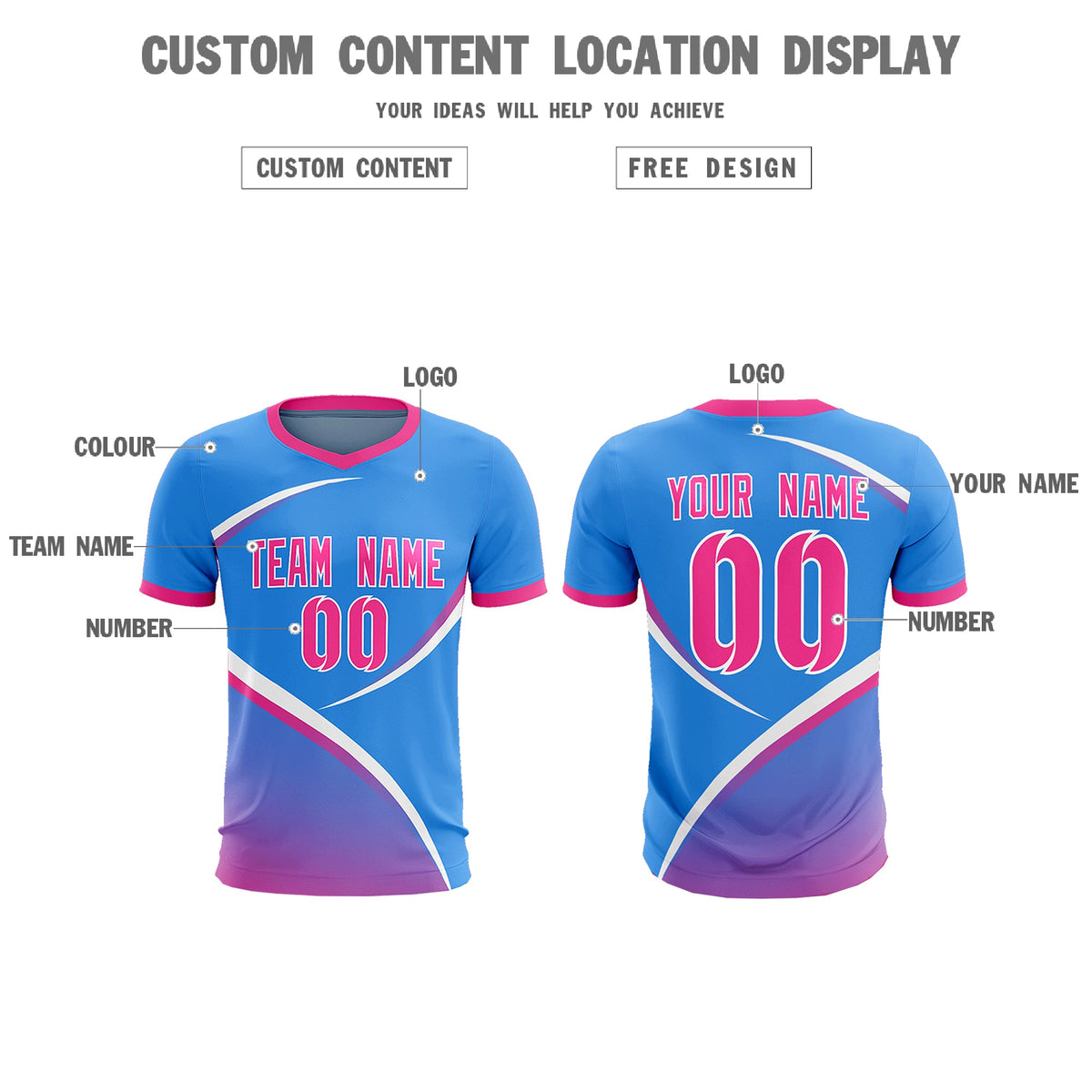 Custom Powder Blue Pink Color Block Training Uniform For Men Soccer Sets Jersey