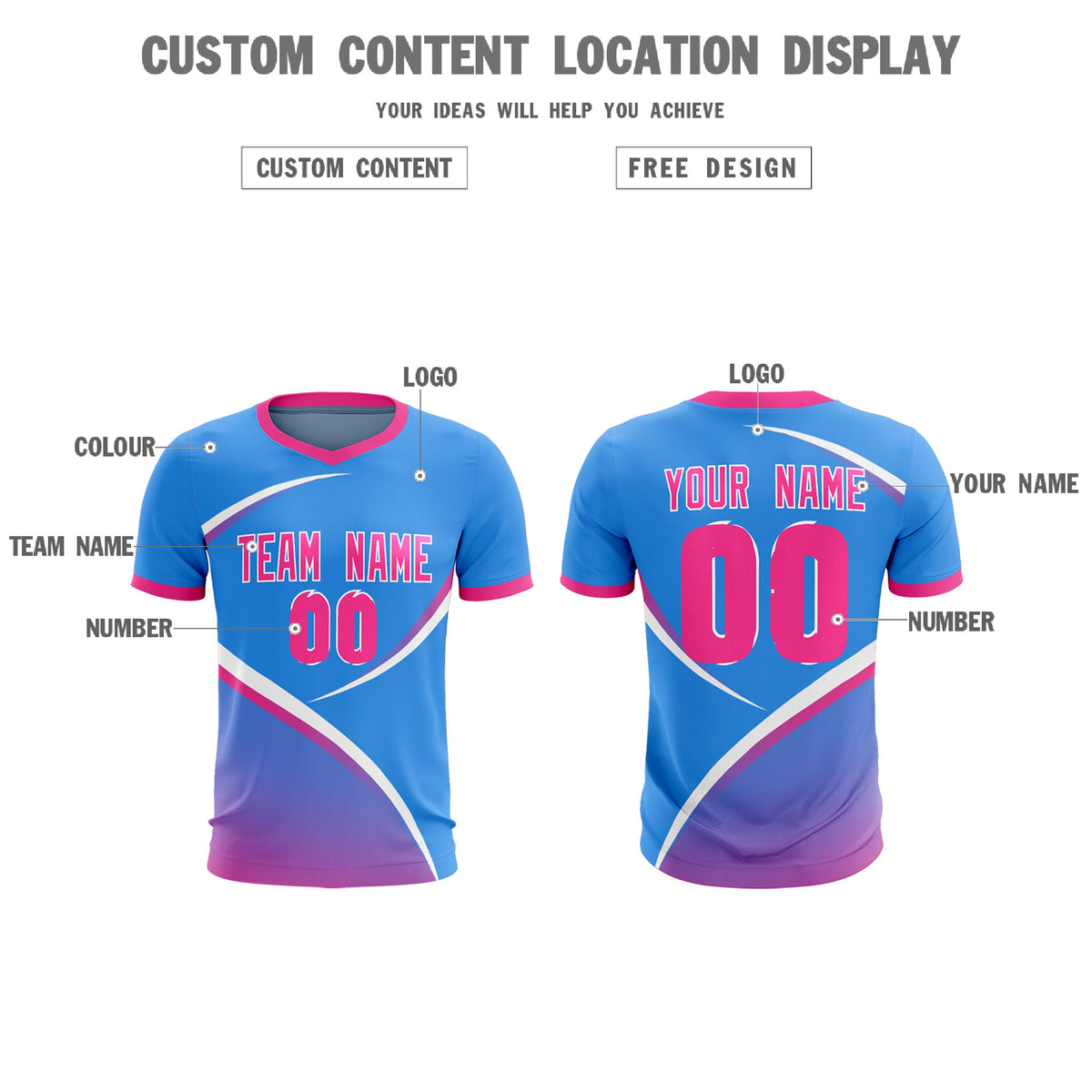 Custom Powder Blue Pink Color Block Training Uniform For Men Soccer Sets Jersey