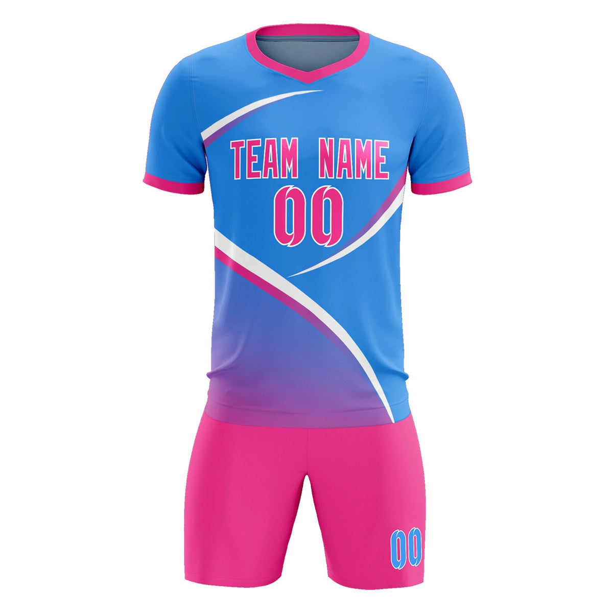 Custom Powder Blue Pink Color Block Training Uniform For Men Soccer Sets Jersey