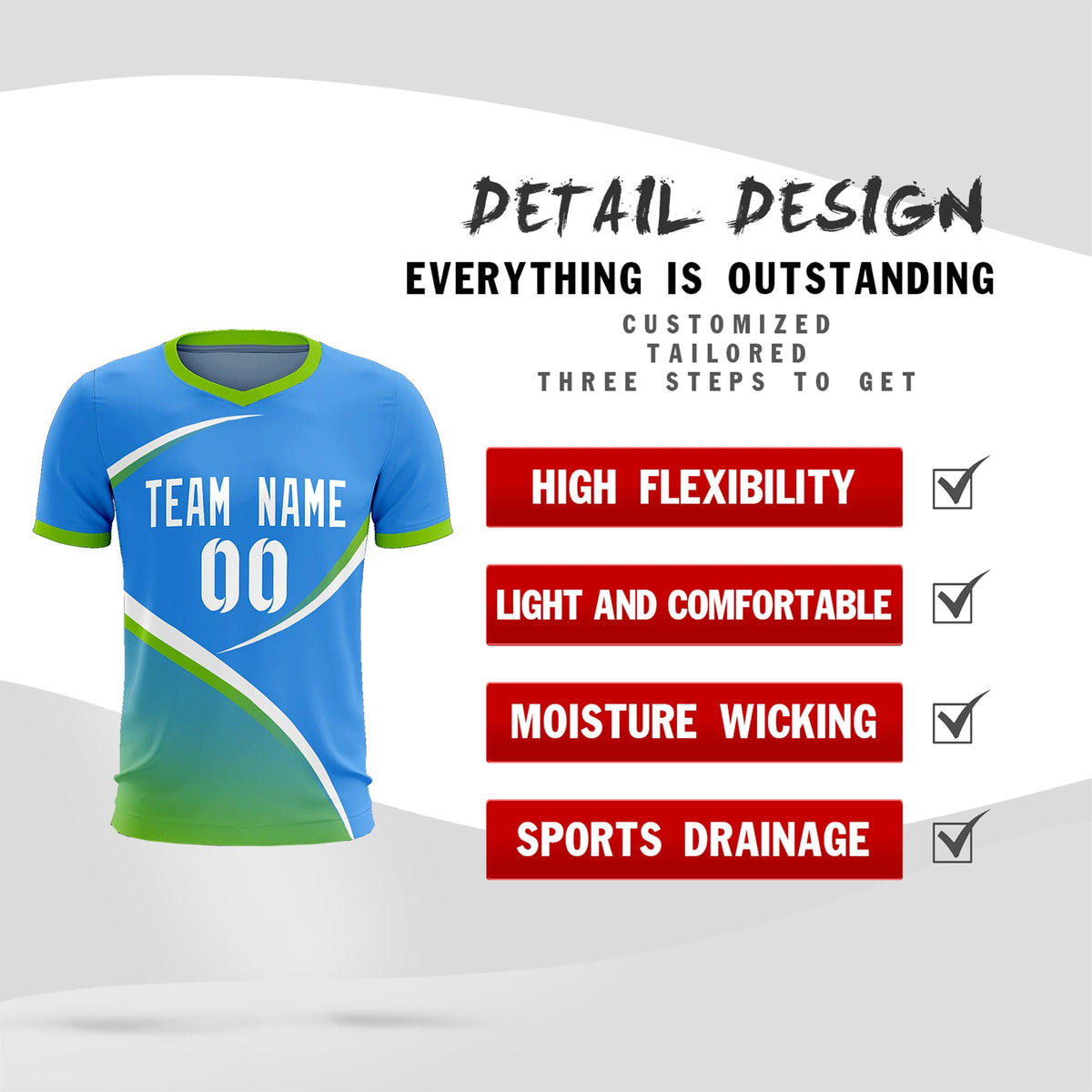 Custom Powder Blue Neon Green Color Block Training Uniform For Men Soccer Sets Jersey