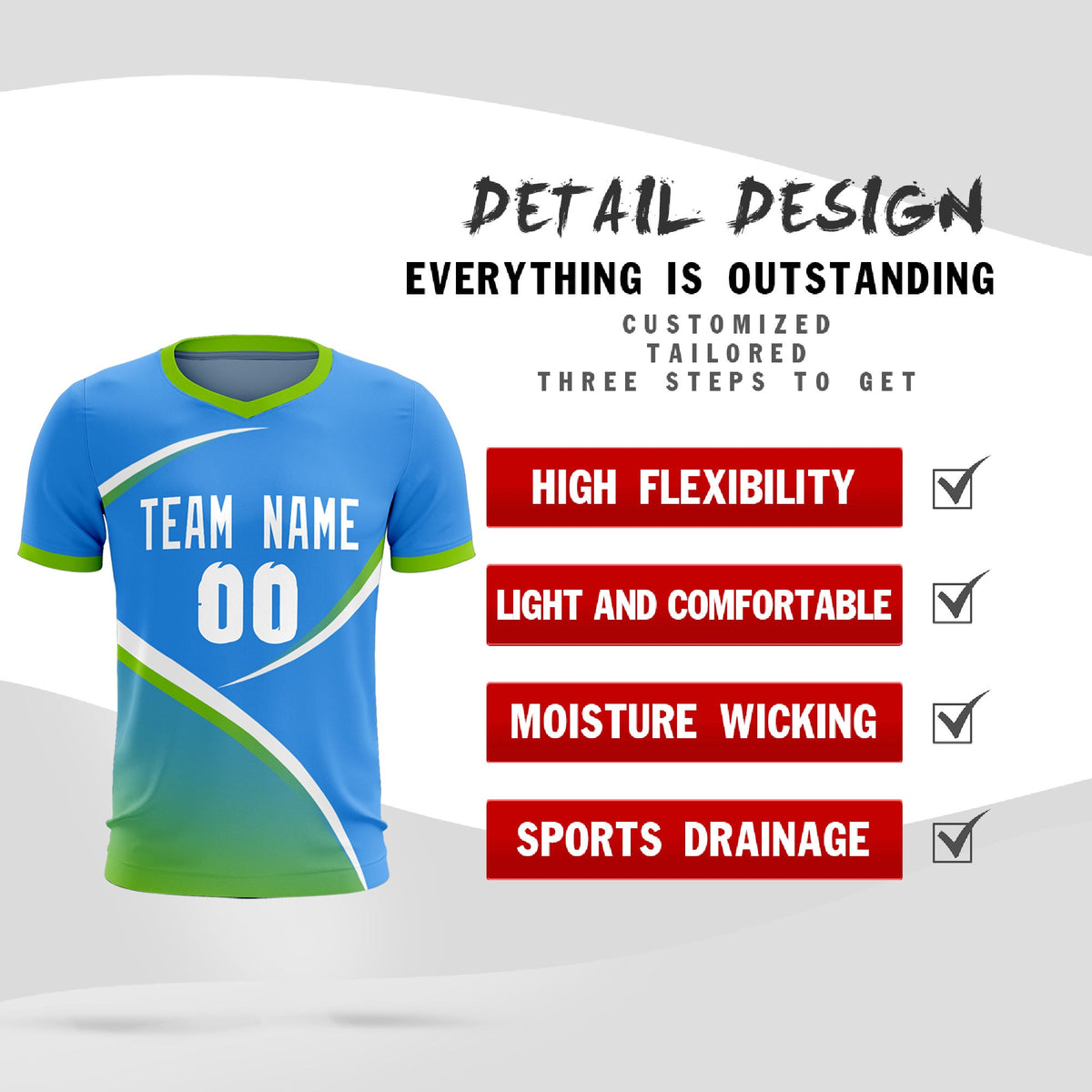 Custom Powder Blue Neon Green Color Block Training Uniform For Men Soccer Sets Jersey