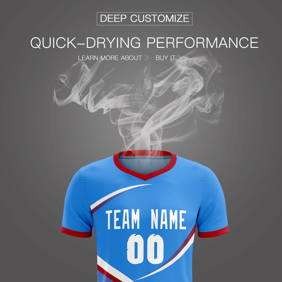 Custom Powder Blue Red Color Block Training Uniform For Men Soccer Sets Jersey