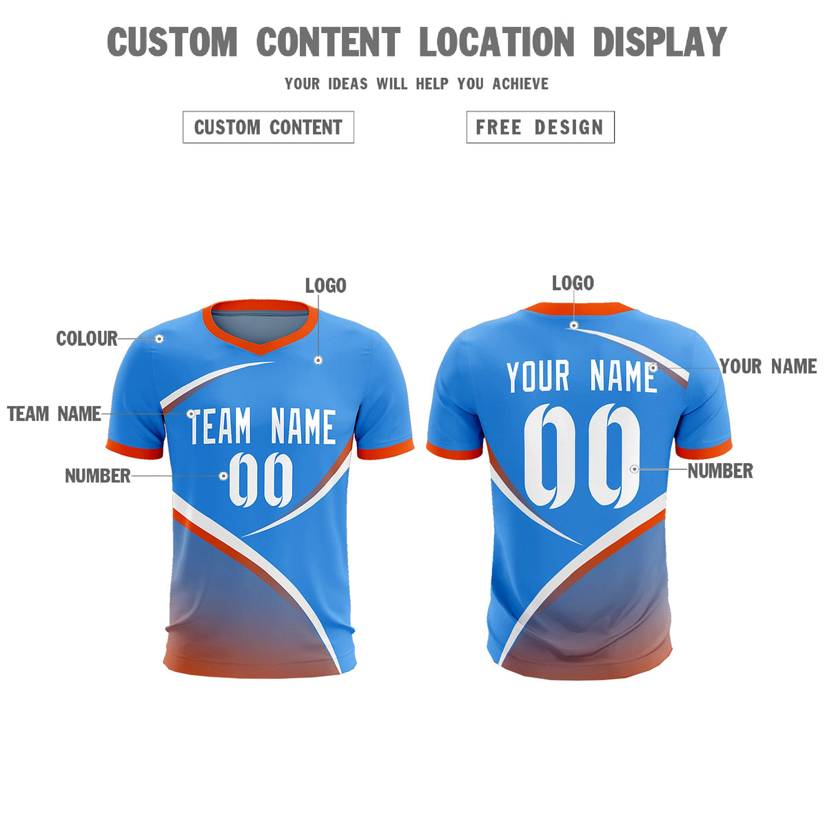 Custom Powder Blue Orange Color Block Training Uniform For Men Soccer Sets Jersey