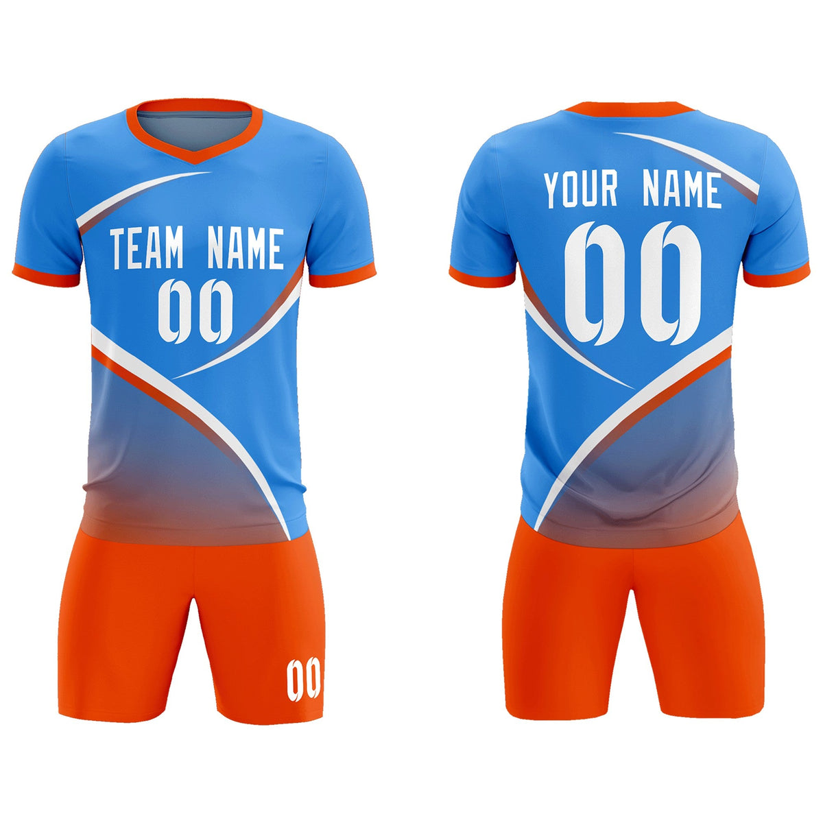 Custom Powder Blue Orange Color Block Training Uniform For Men Soccer Sets Jersey
