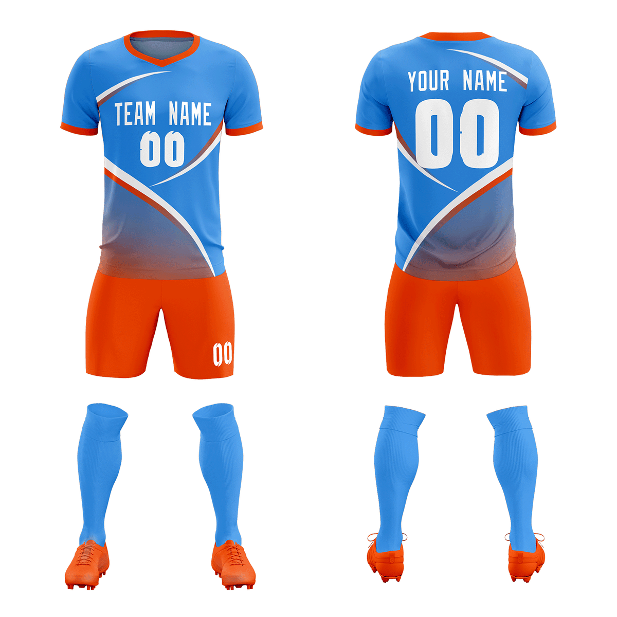 Custom Powder Blue Orange Color Block Training Uniform For Men Soccer Sets Jersey