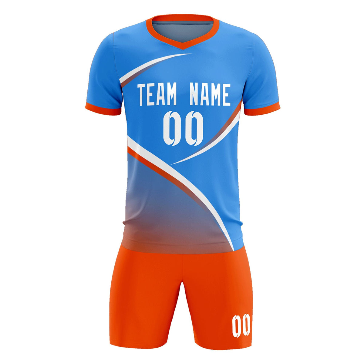 Custom Powder Blue Orange Color Block Training Uniform For Men Soccer Sets Jersey