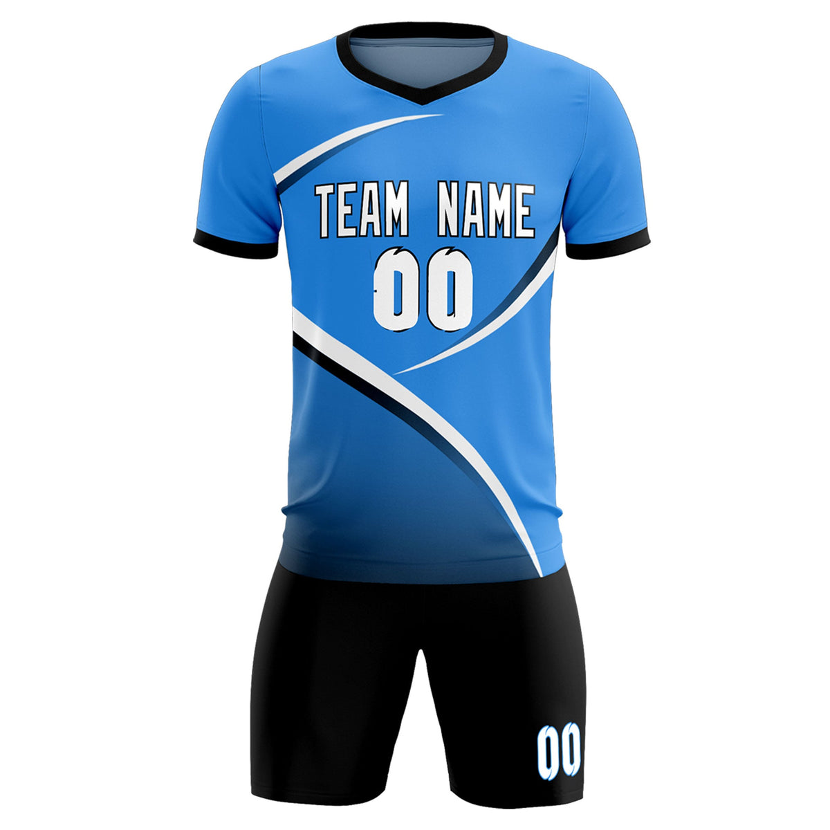 Custom Powder Blue Navy Color Block Training Uniform For Men Soccer Sets Jersey