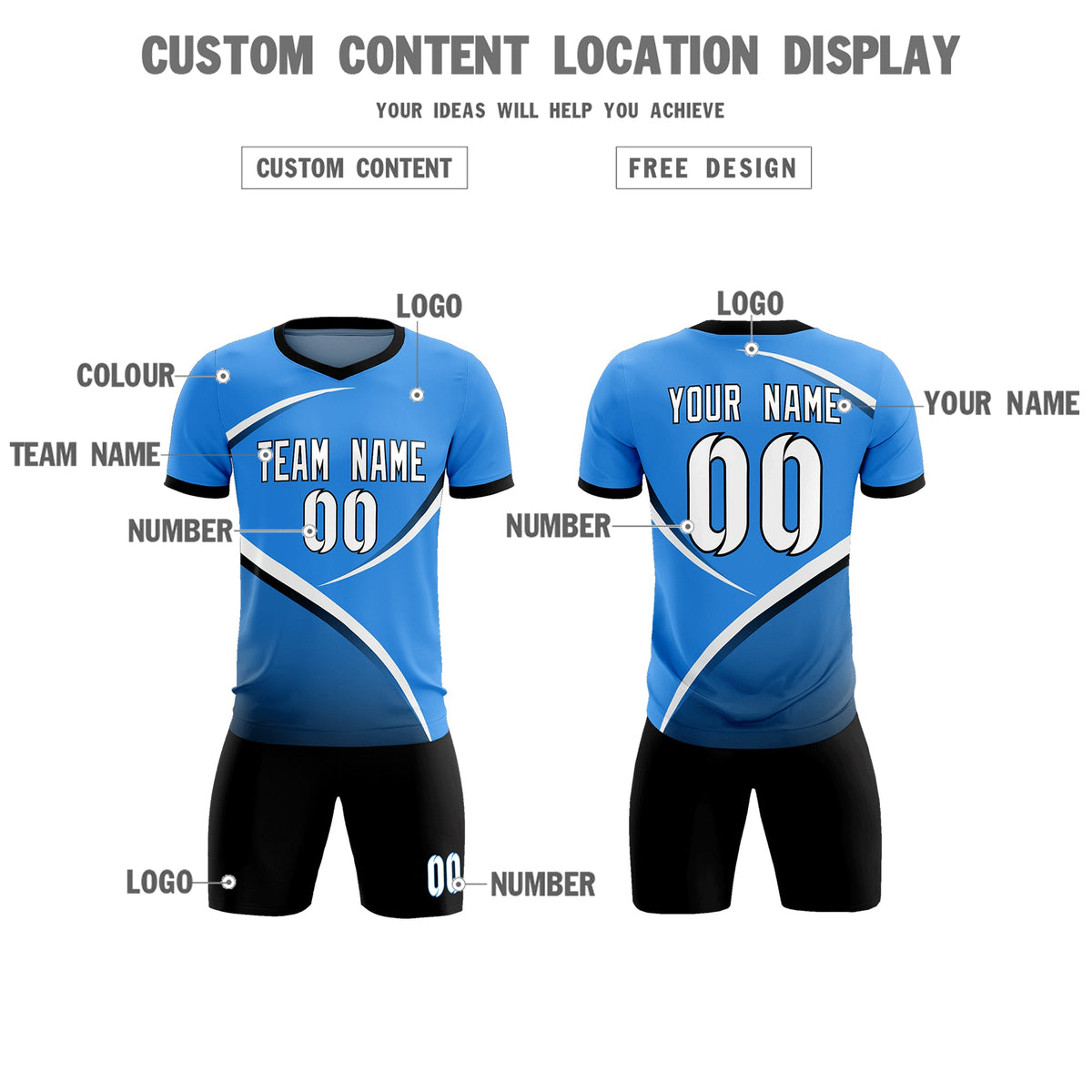 Custom Powder Blue Navy Color Block Training Uniform For Men Soccer Sets Jersey