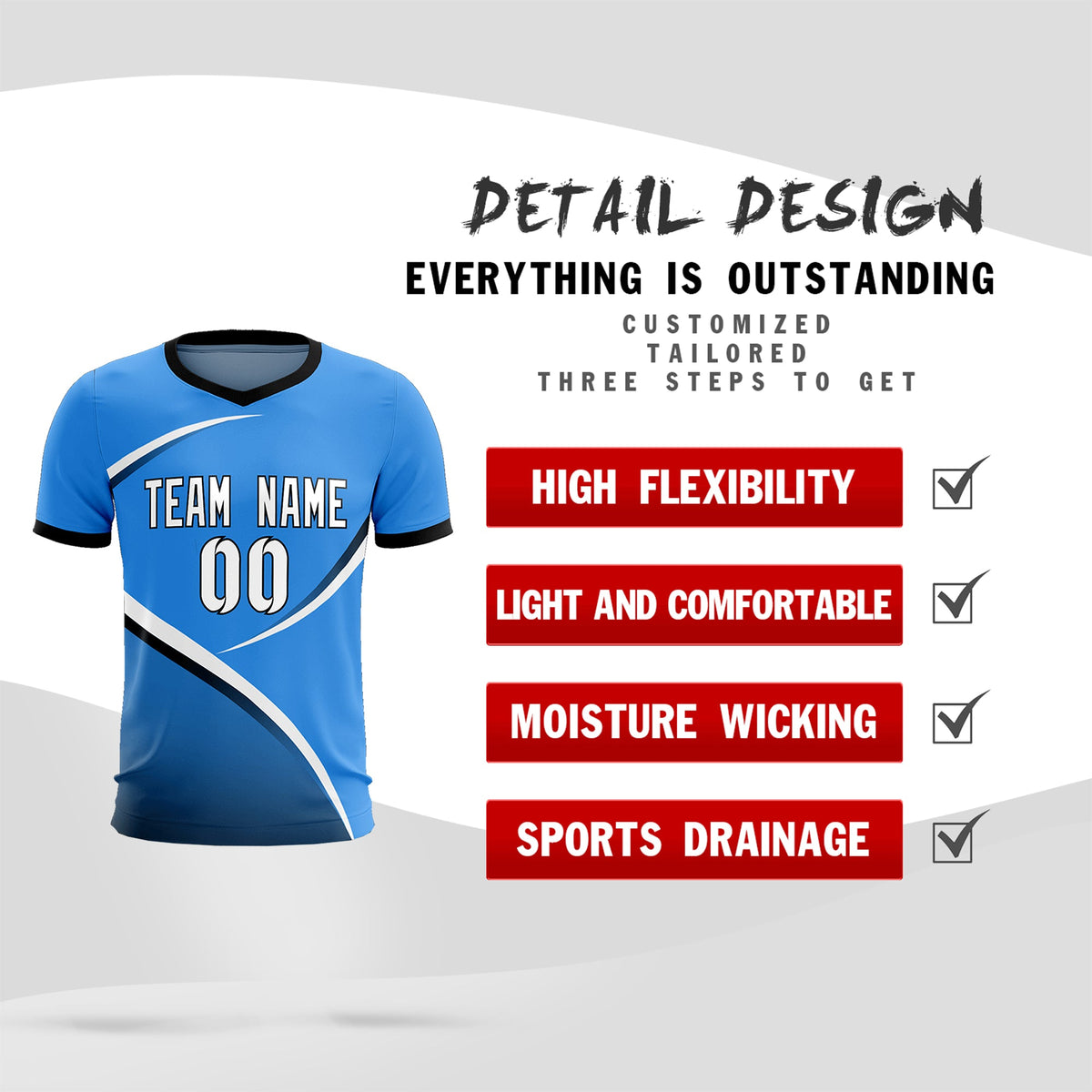Custom Powder Blue Navy Color Block Training Uniform For Men Soccer Sets Jersey