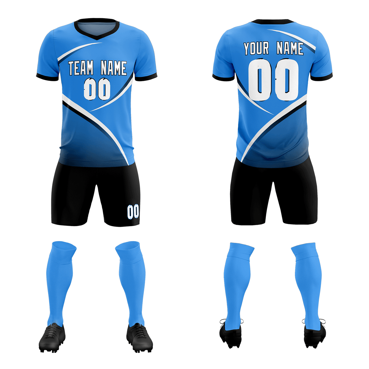 Custom Powder Blue Navy Color Block Training Uniform For Men Soccer Sets Jersey