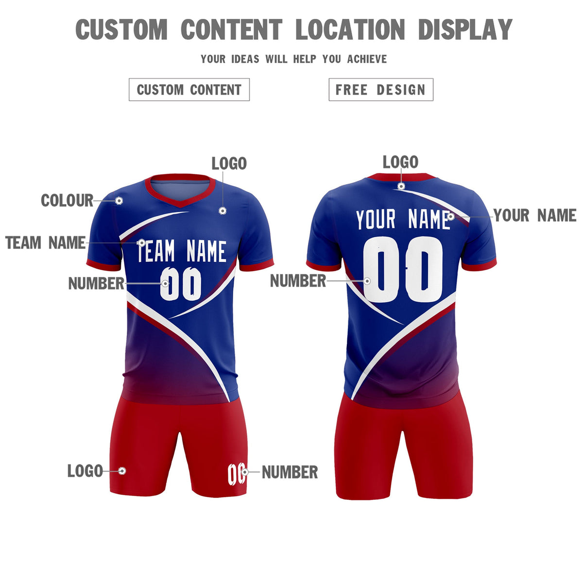 Custom Royal Red Color Block Training Uniform For Men Soccer Sets Jersey