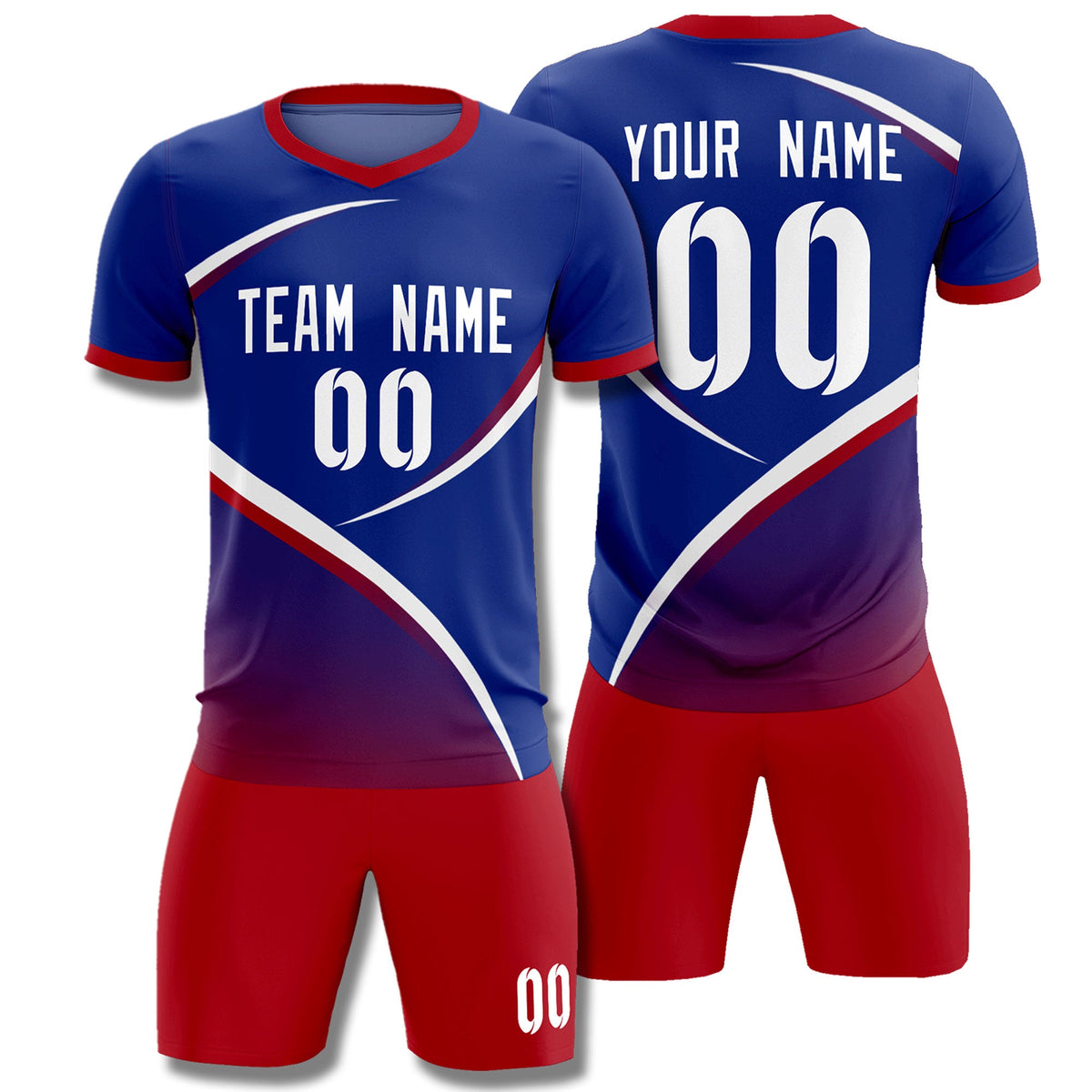 Custom Royal Red Color Block Training Uniform For Men Soccer Sets Jersey