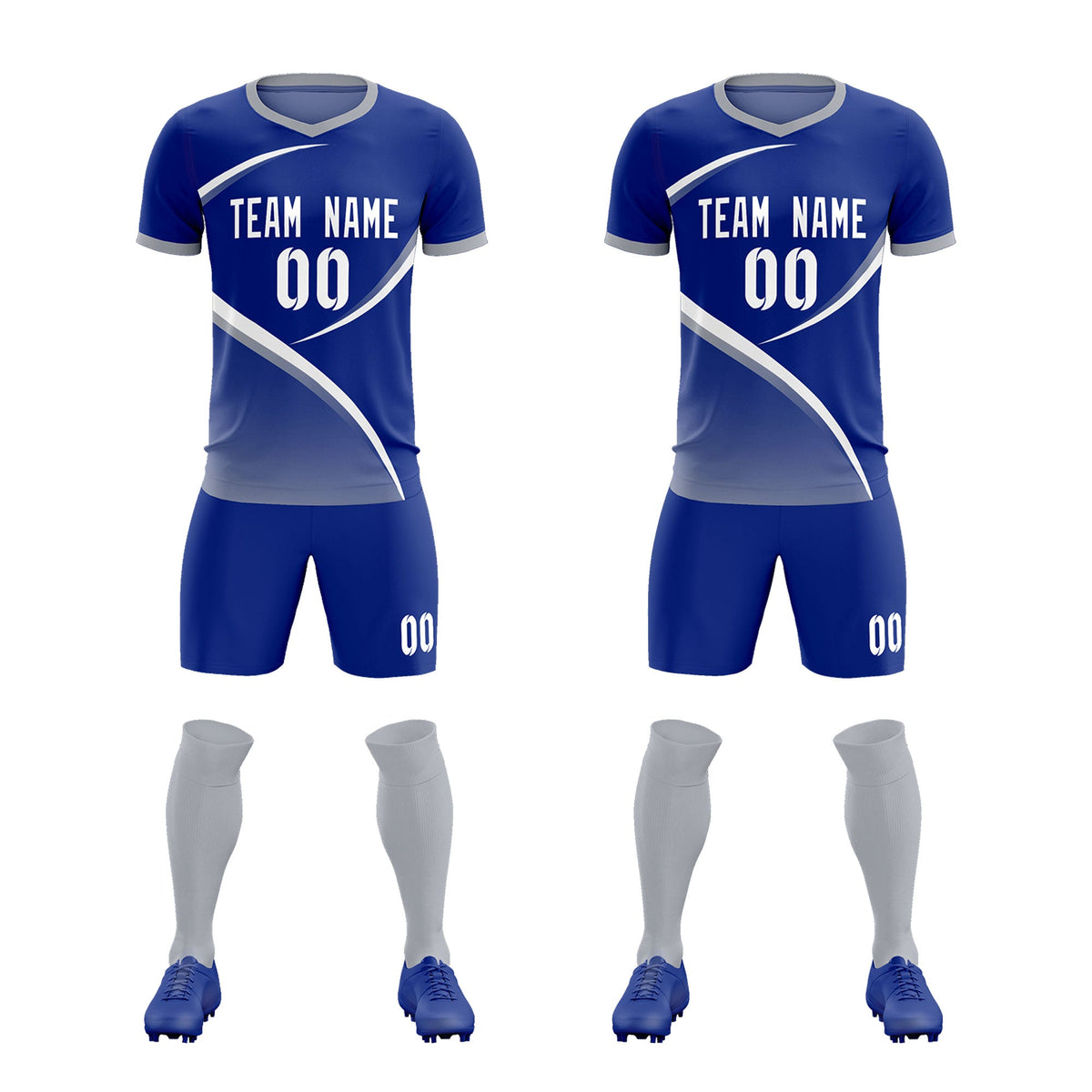 Custom Royal Gray Color Block Training Uniform For Men Soccer Sets Jersey