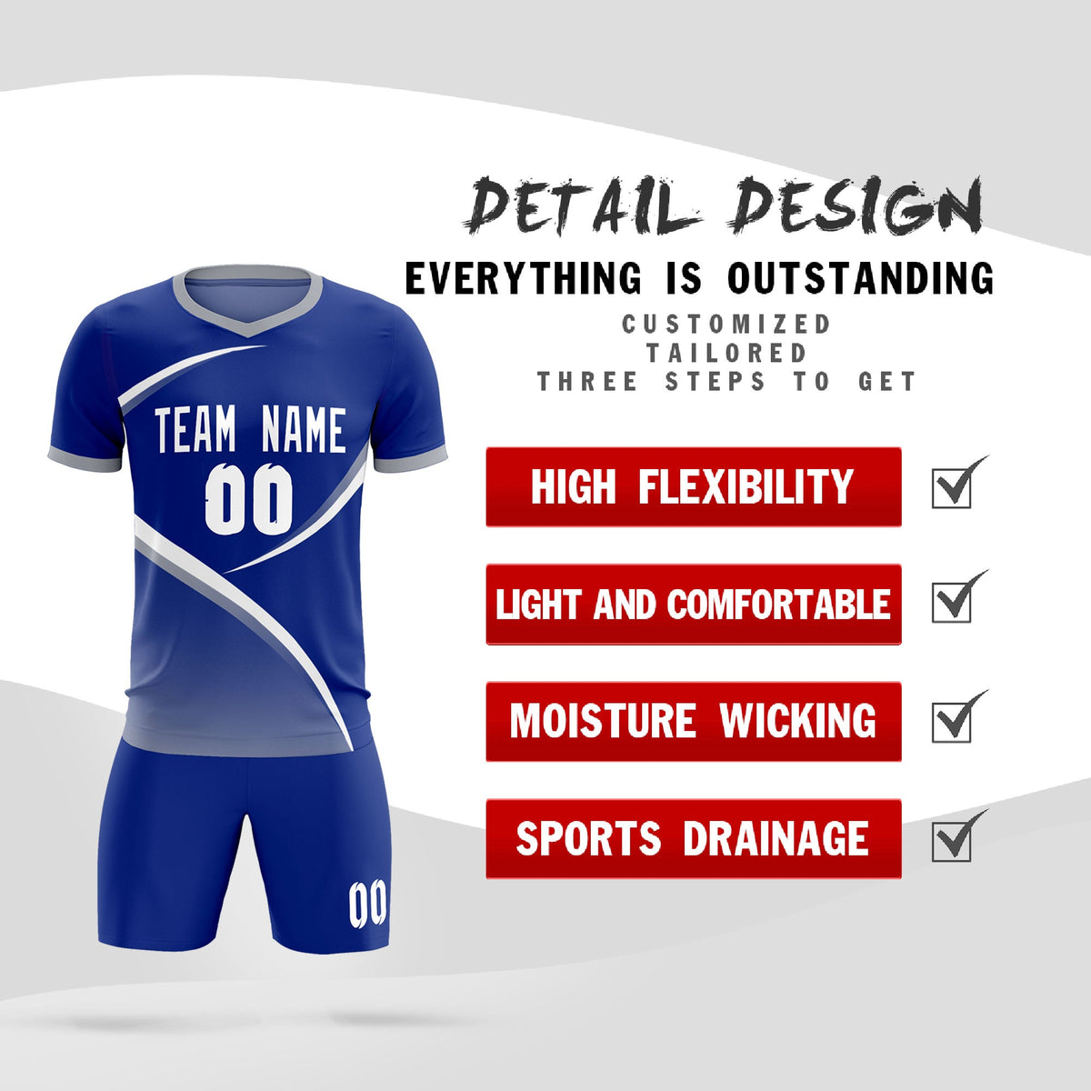 Custom Royal Gray Color Block Training Uniform For Men Soccer Sets Jersey