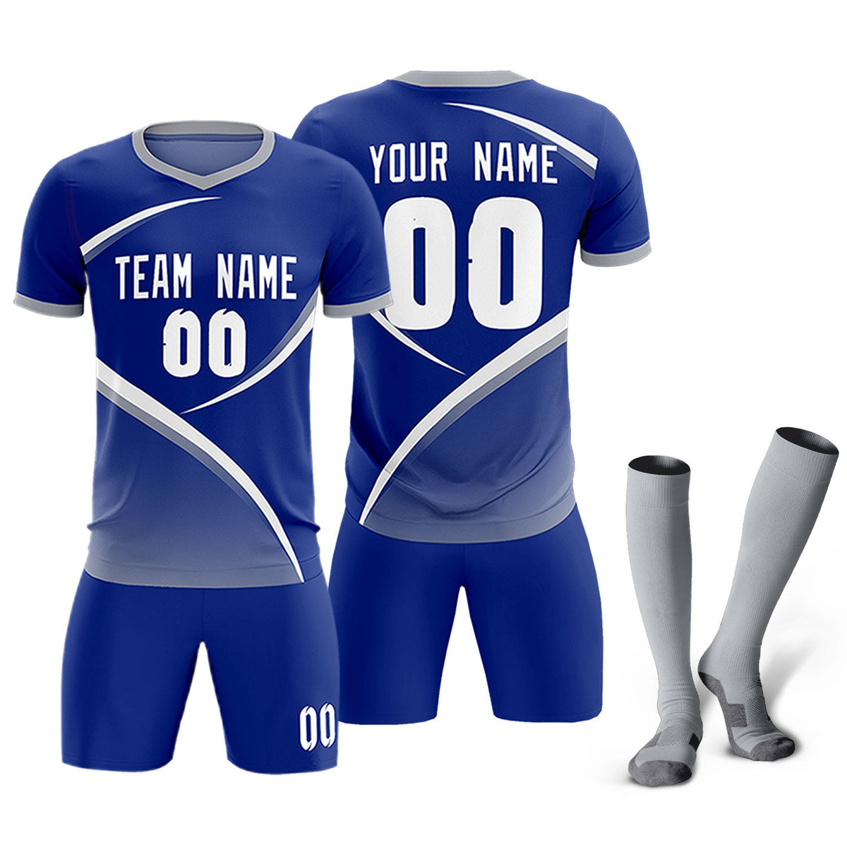 Custom Royal Gray Color Block Training Uniform For Men Soccer Sets Jersey