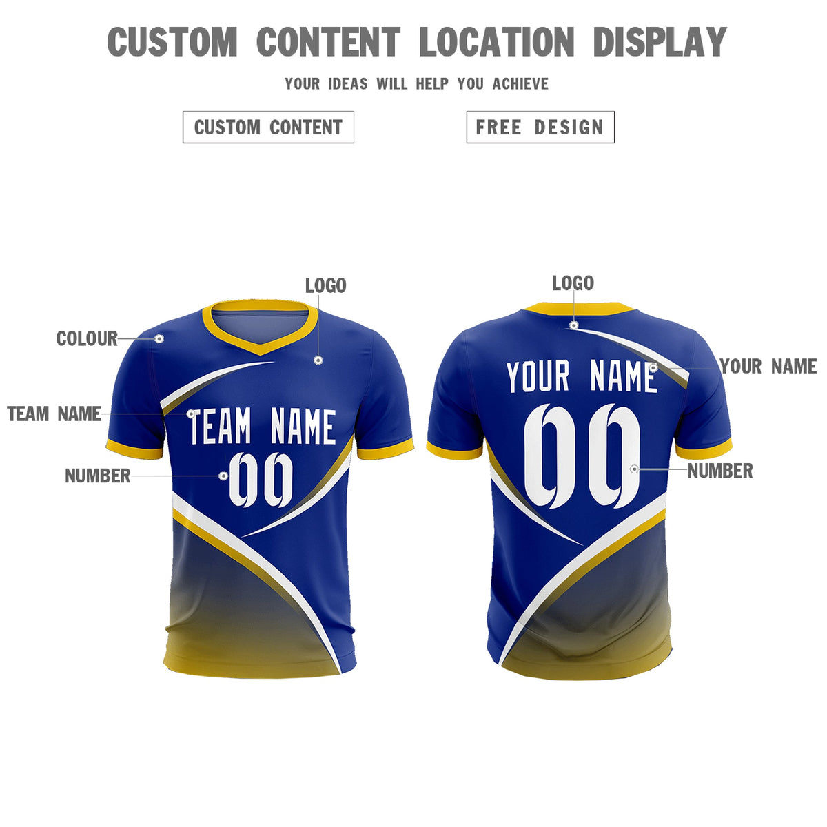 Custom Royal Gold Color Block Training Uniform For Men Soccer Sets Jersey