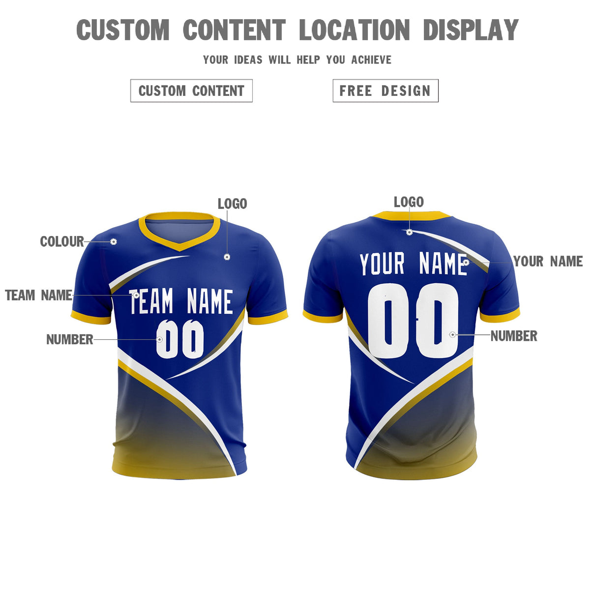 Custom Royal Gold Color Block Training Uniform For Men Soccer Sets Jersey