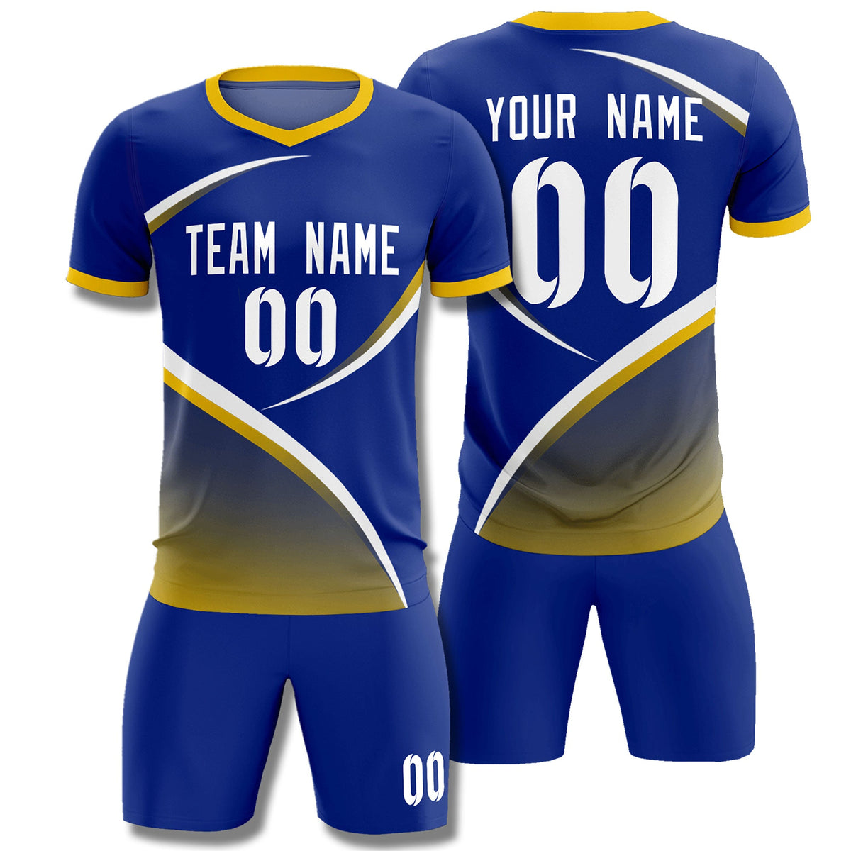 Custom Royal Gold Color Block Training Uniform For Men Soccer Sets Jersey