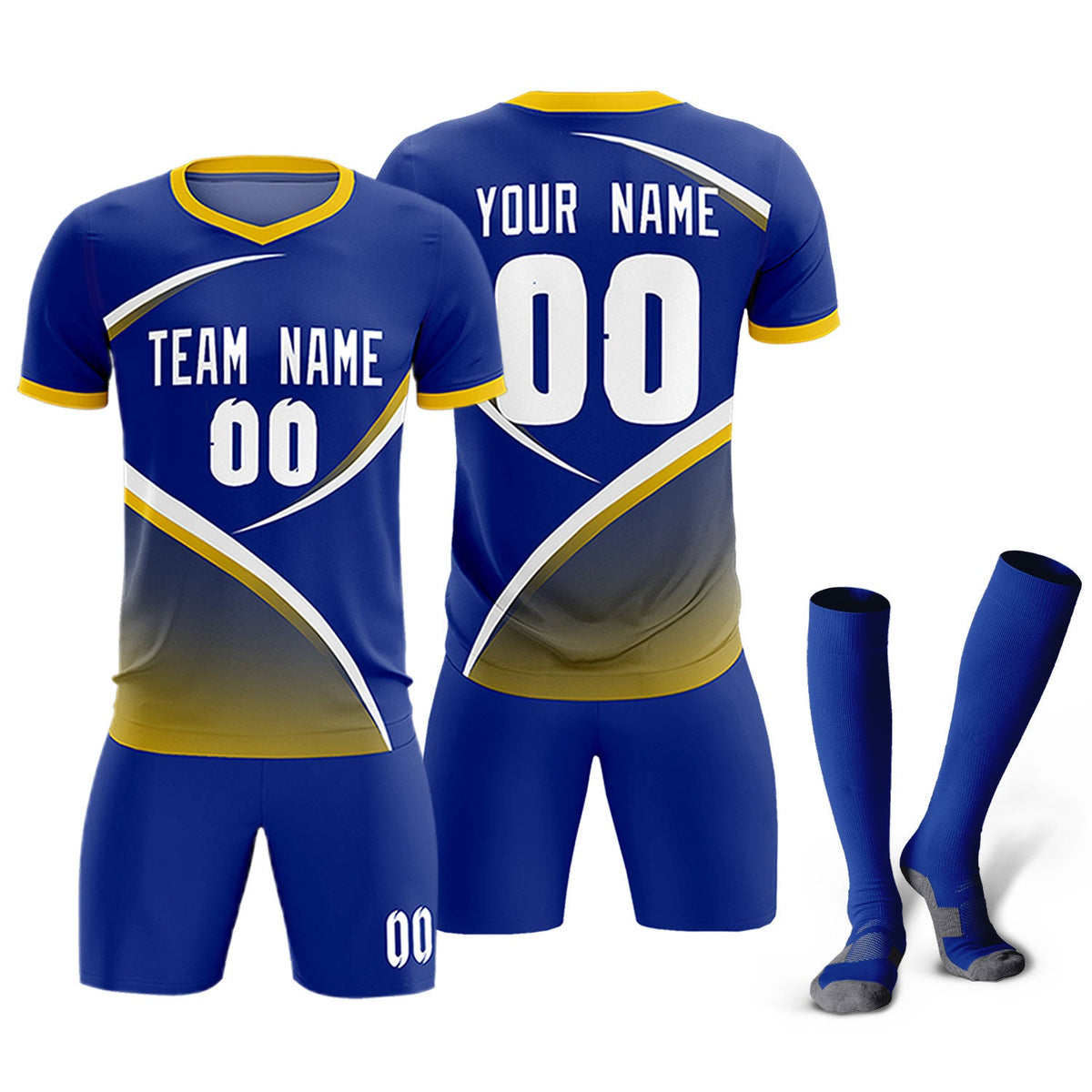 Custom Royal Gold Color Block Training Uniform For Men Soccer Sets Jersey