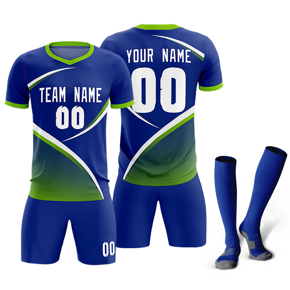 Custom Royal Neon Green Color Block Training Uniform For Men Soccer Sets Jersey