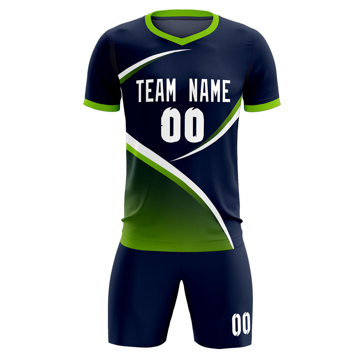 Custom Navy Neon Green Color Block Training Uniform For Men Soccer Sets Jersey