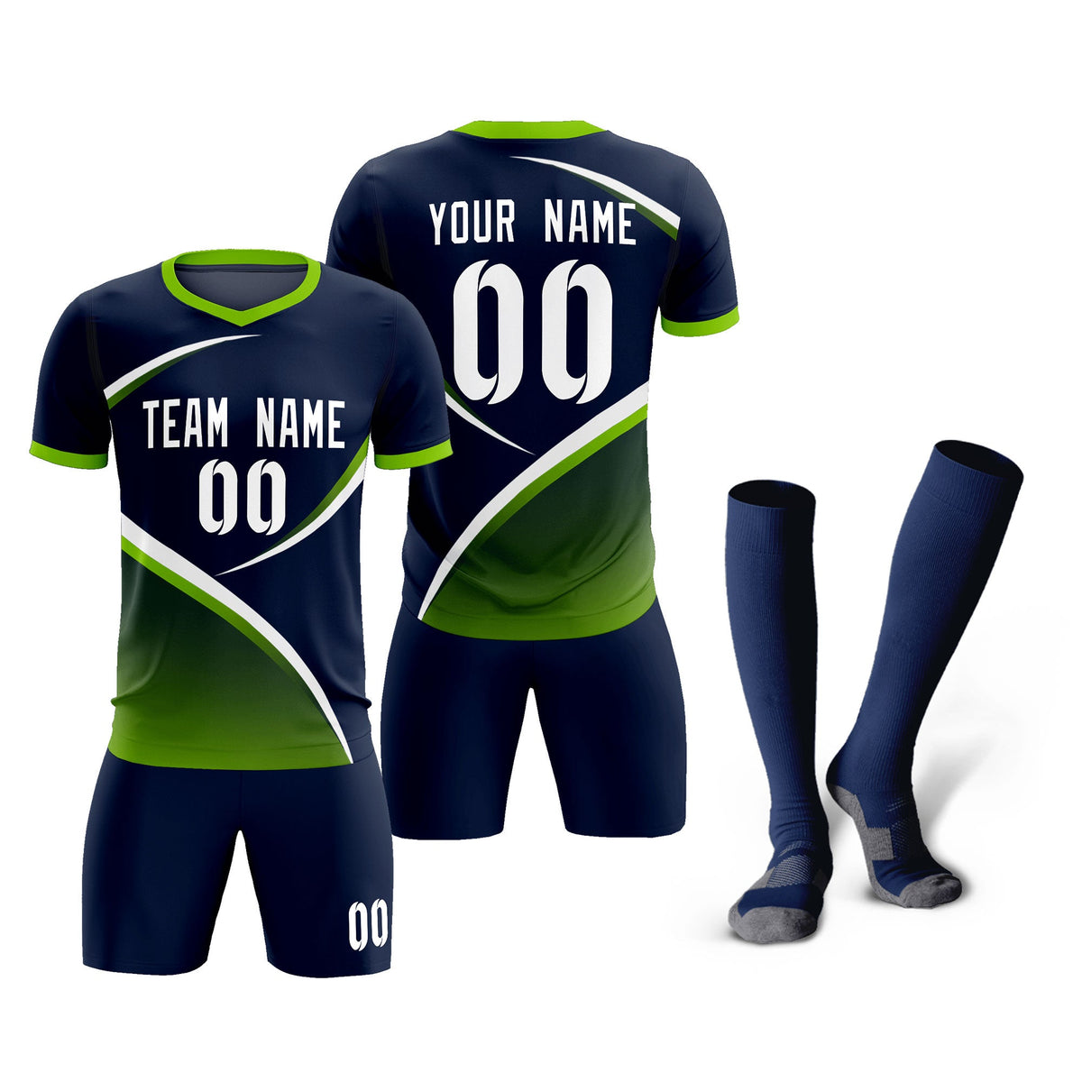 Custom Navy Neon Green Color Block Training Uniform For Men Soccer Sets Jersey