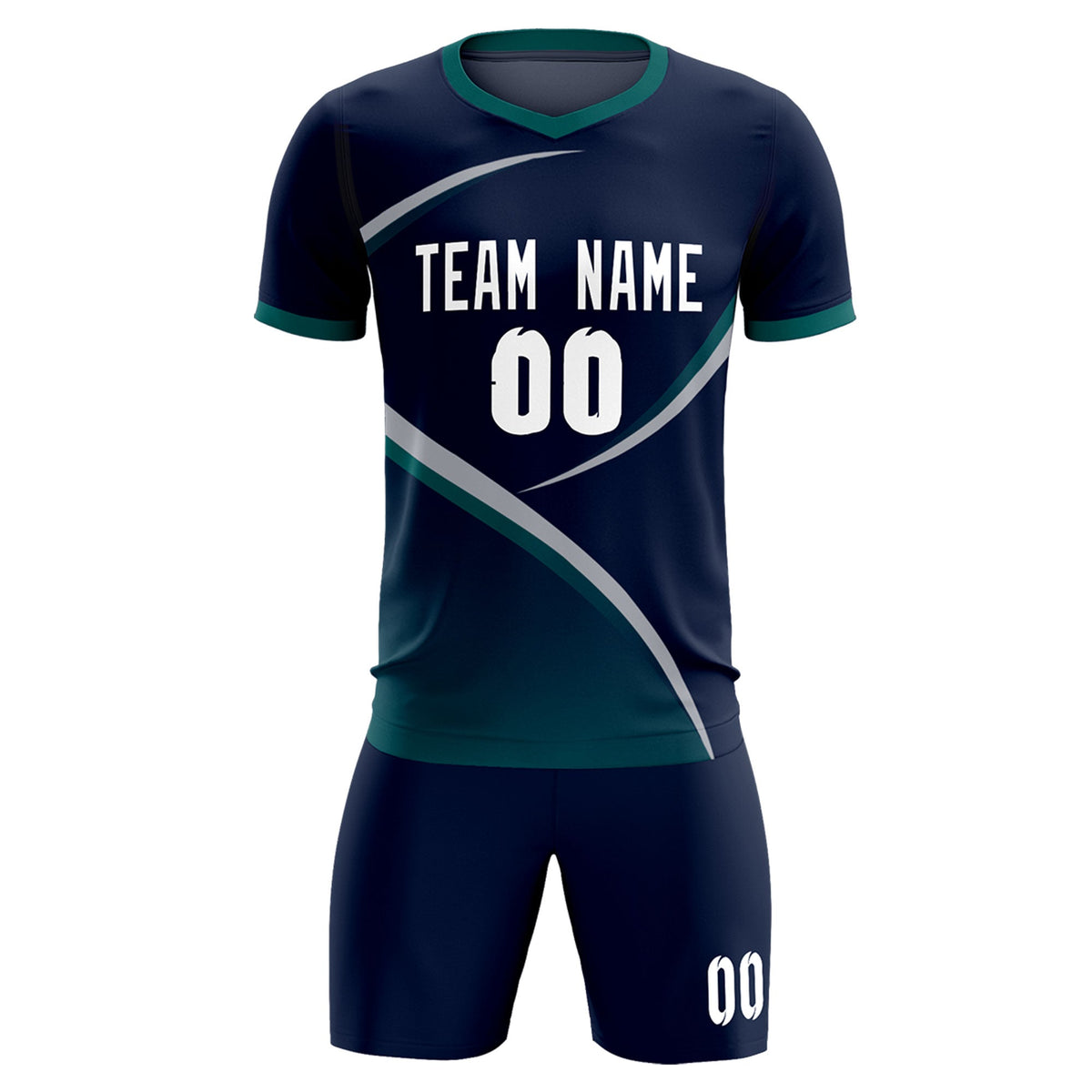 Custom Navy Aqua Color Block Training Uniform For Men Soccer Sets Jersey