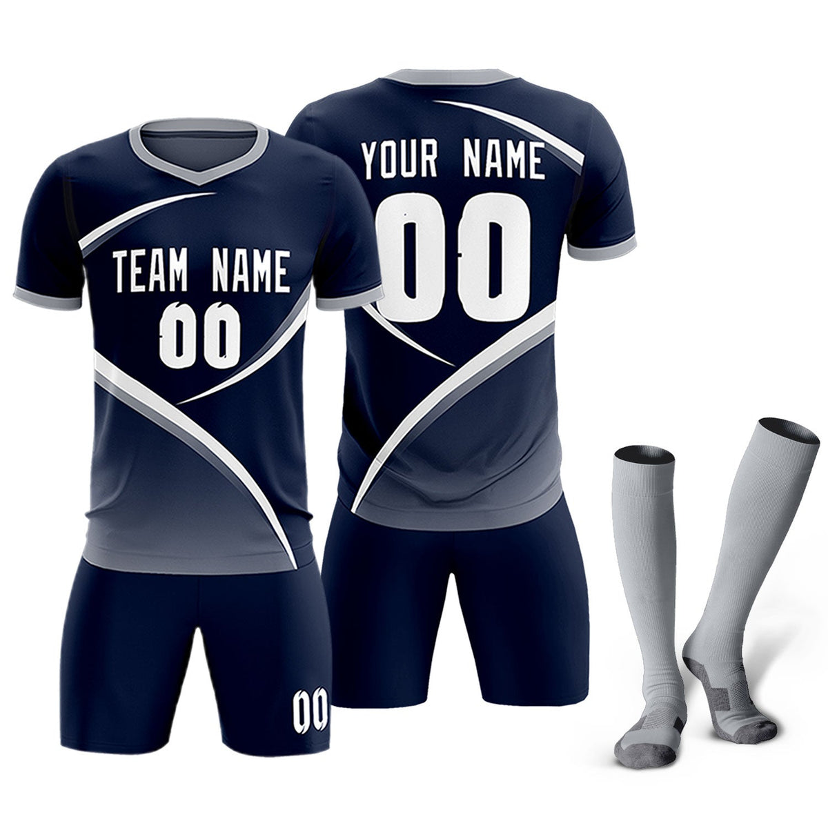 Custom Navy Gray Color Block Training Uniform For Men Soccer Sets Jersey