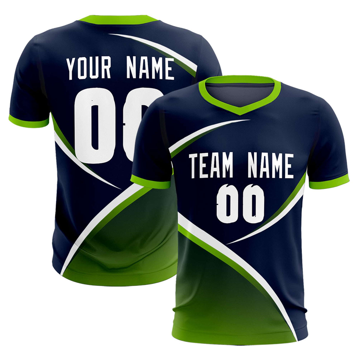 Custom Navy Neon Green Color Block Training Uniform For Men Soccer Sets Jersey