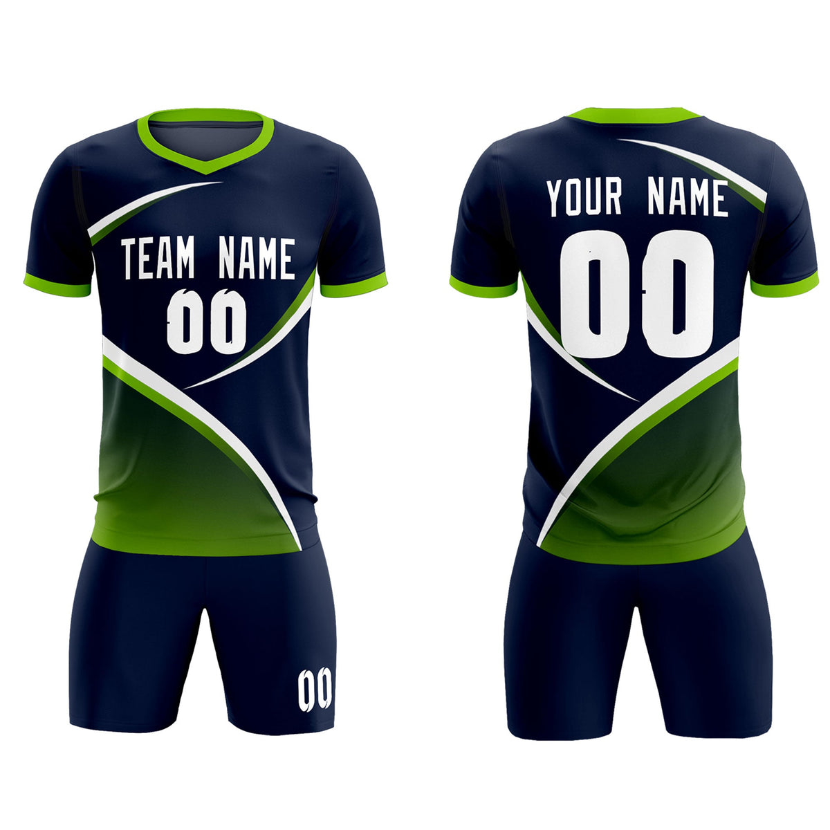 Custom Navy Neon Green Color Block Training Uniform For Men Soccer Sets Jersey