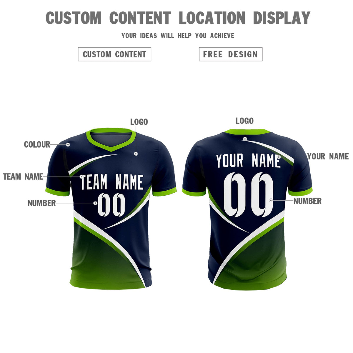 Custom Navy Neon Green Color Block Training Uniform For Men Soccer Sets Jersey