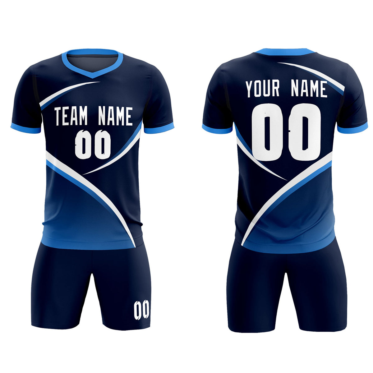 Custom Navy Powder Blue Color Block Training Uniform For Men Soccer Sets Jersey