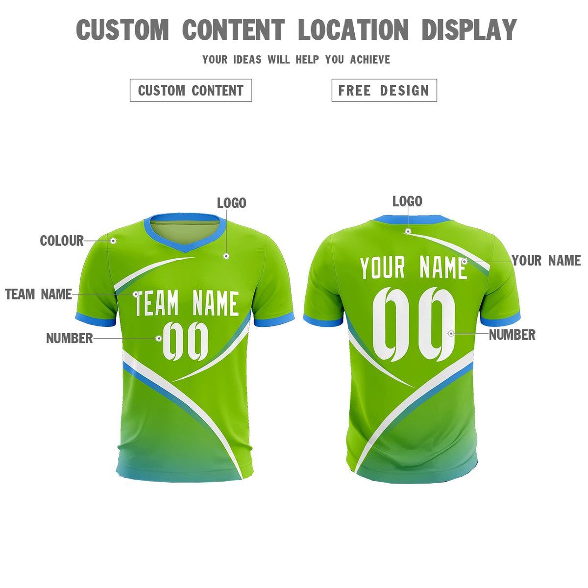 Custom Neon Green Powder Blue Color Block Training Uniform For Men Soccer Sets Jersey