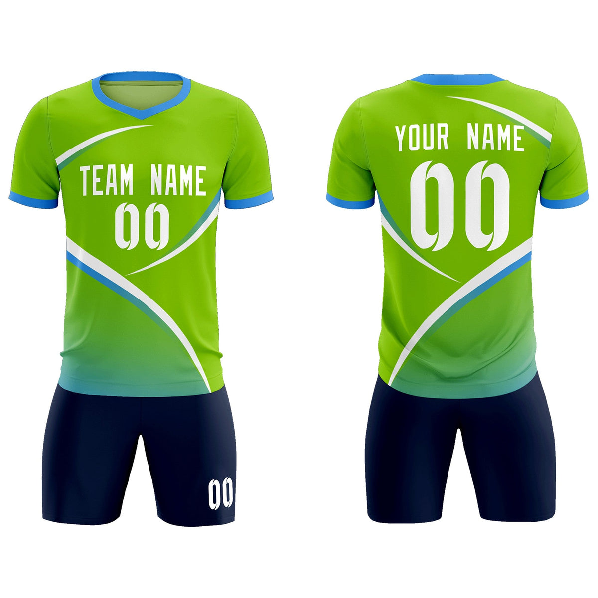 Custom Neon Green Powder Blue Color Block Training Uniform For Men Soccer Sets Jersey