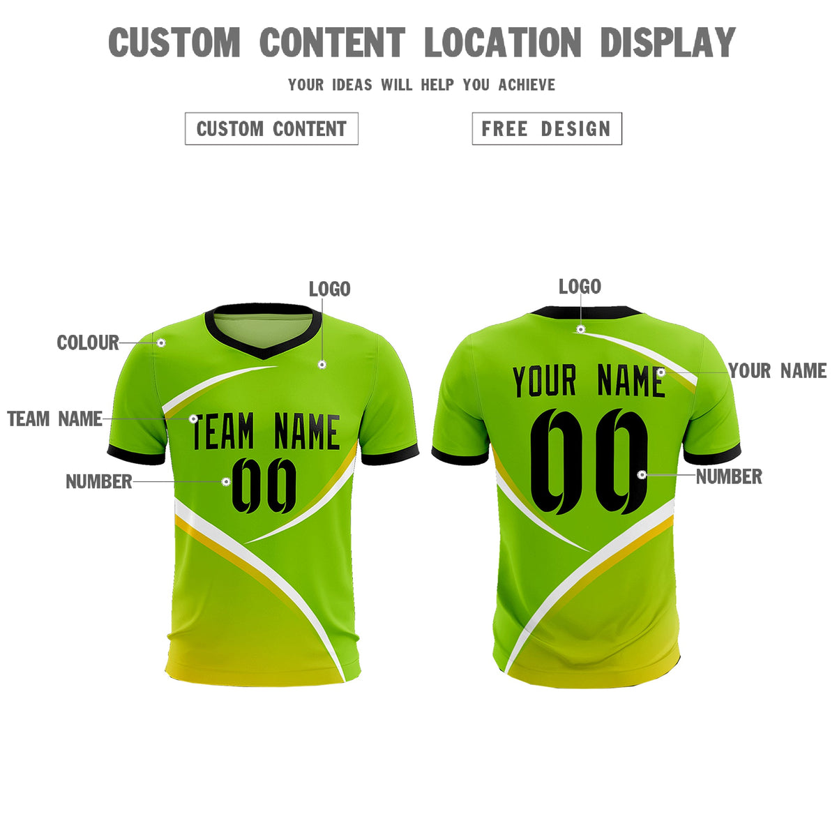 Custom Neon Green Black Color Block Training Uniform For Men Soccer Sets Jersey