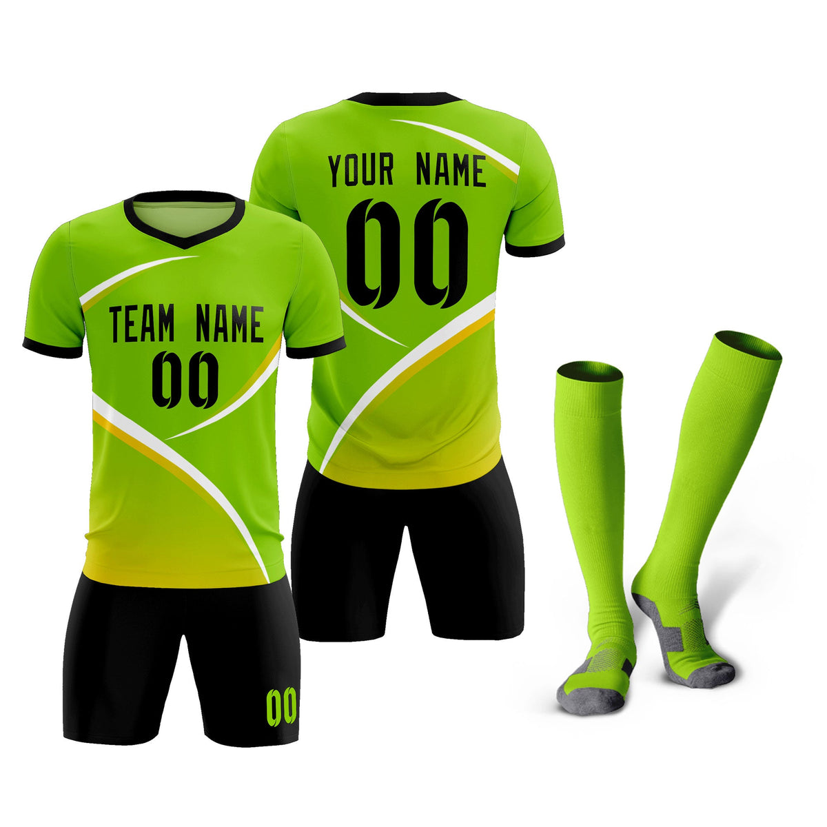 Custom Neon Green Black Color Block Training Uniform For Men Soccer Sets Jersey