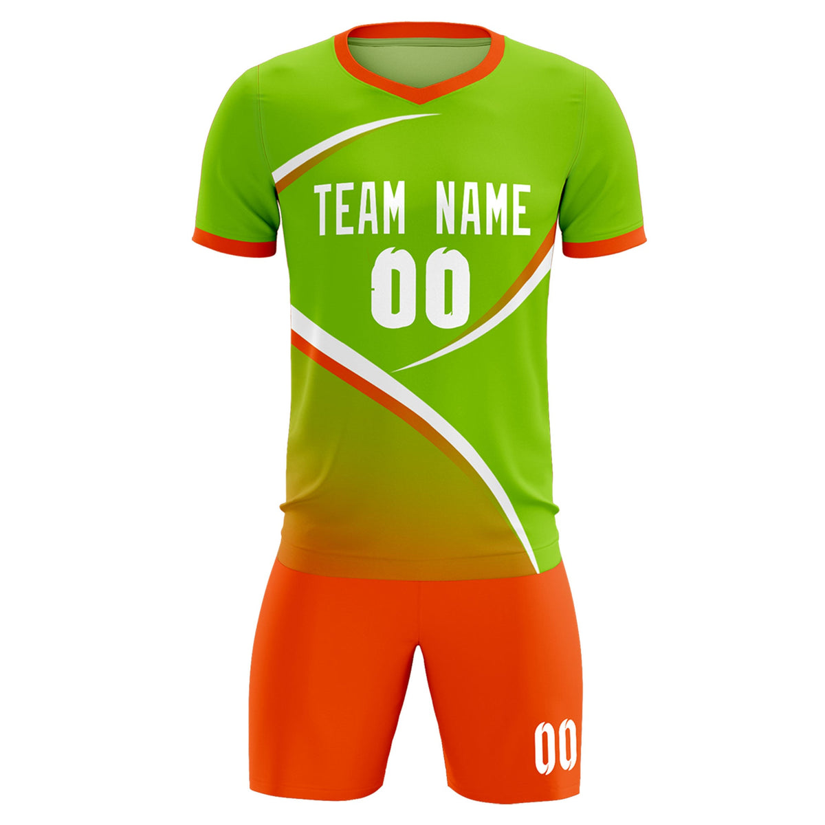 Custom Neon Green Orange Color Block Training Uniform For Men Soccer Sets Jersey
