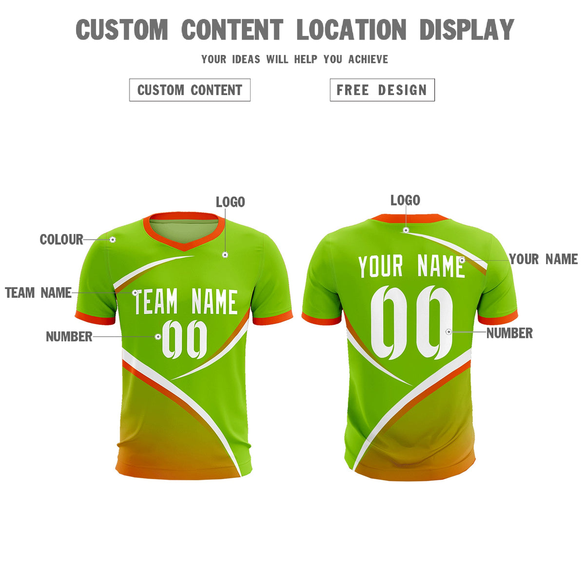 Custom Neon Green Orange Color Block Training Uniform For Men Soccer Sets Jersey