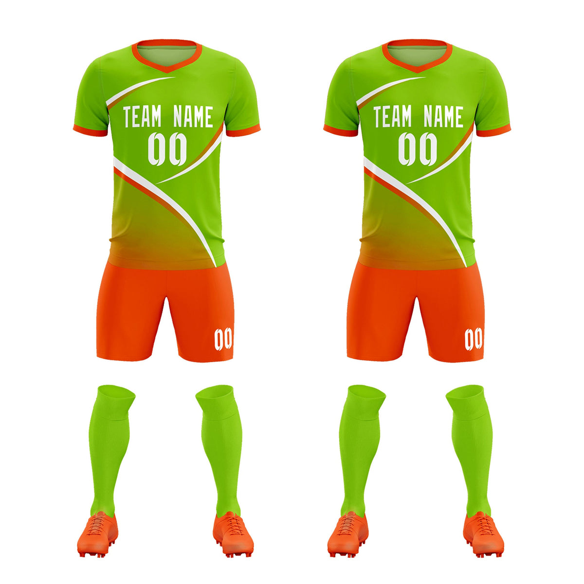 Custom Neon Green Orange Color Block Training Uniform For Men Soccer Sets Jersey