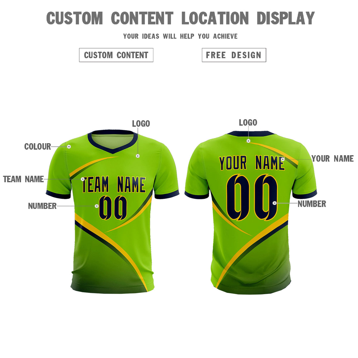 Custom Neon Green Navy Color Block Training Uniform For Men Soccer Sets Jersey