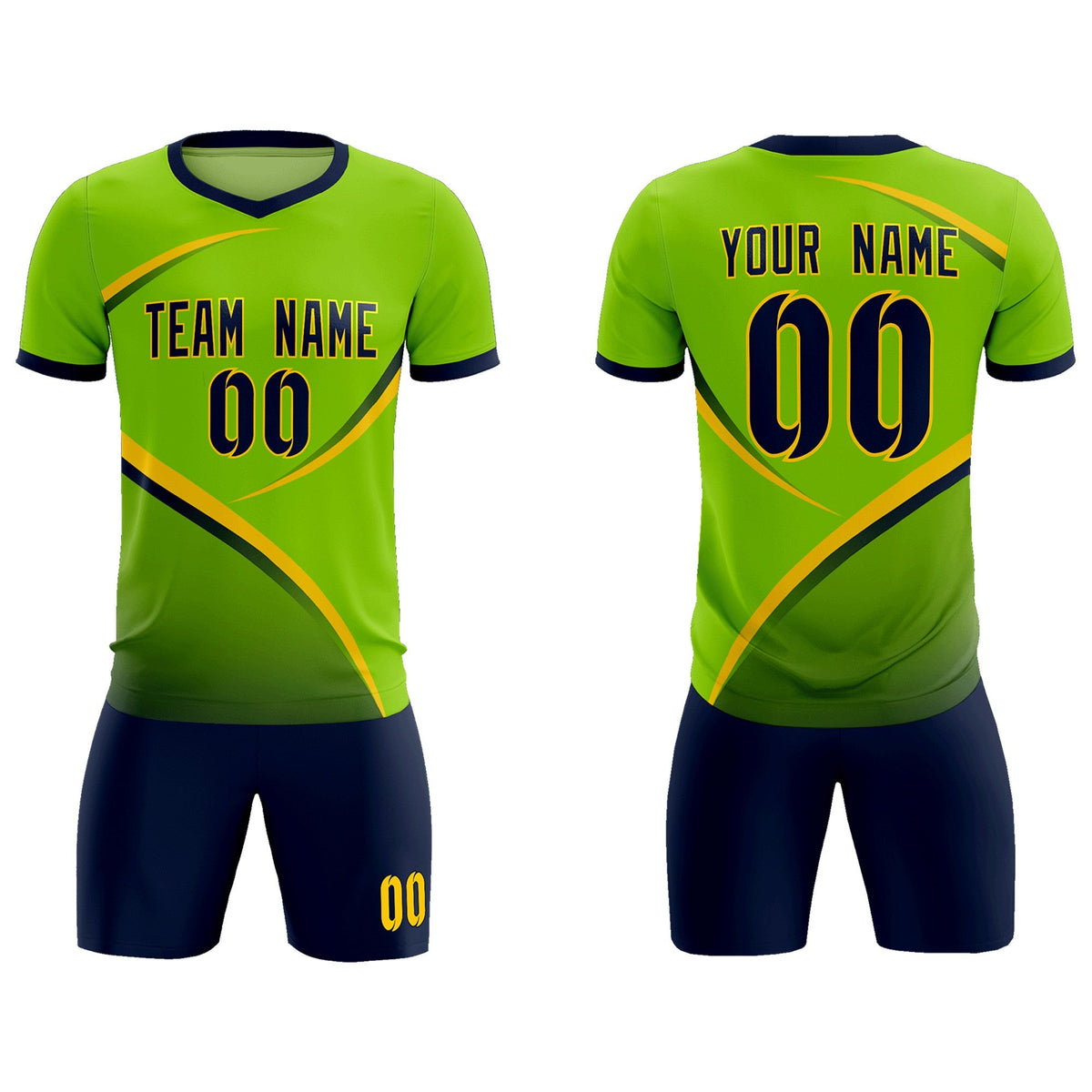 Custom Neon Green Navy Color Block Training Uniform For Men Soccer Sets Jersey